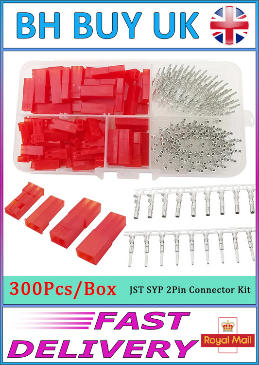 300 x JST 2.54mm CONNECTORS MALE & FEMALE 2 PIN TERMINALS