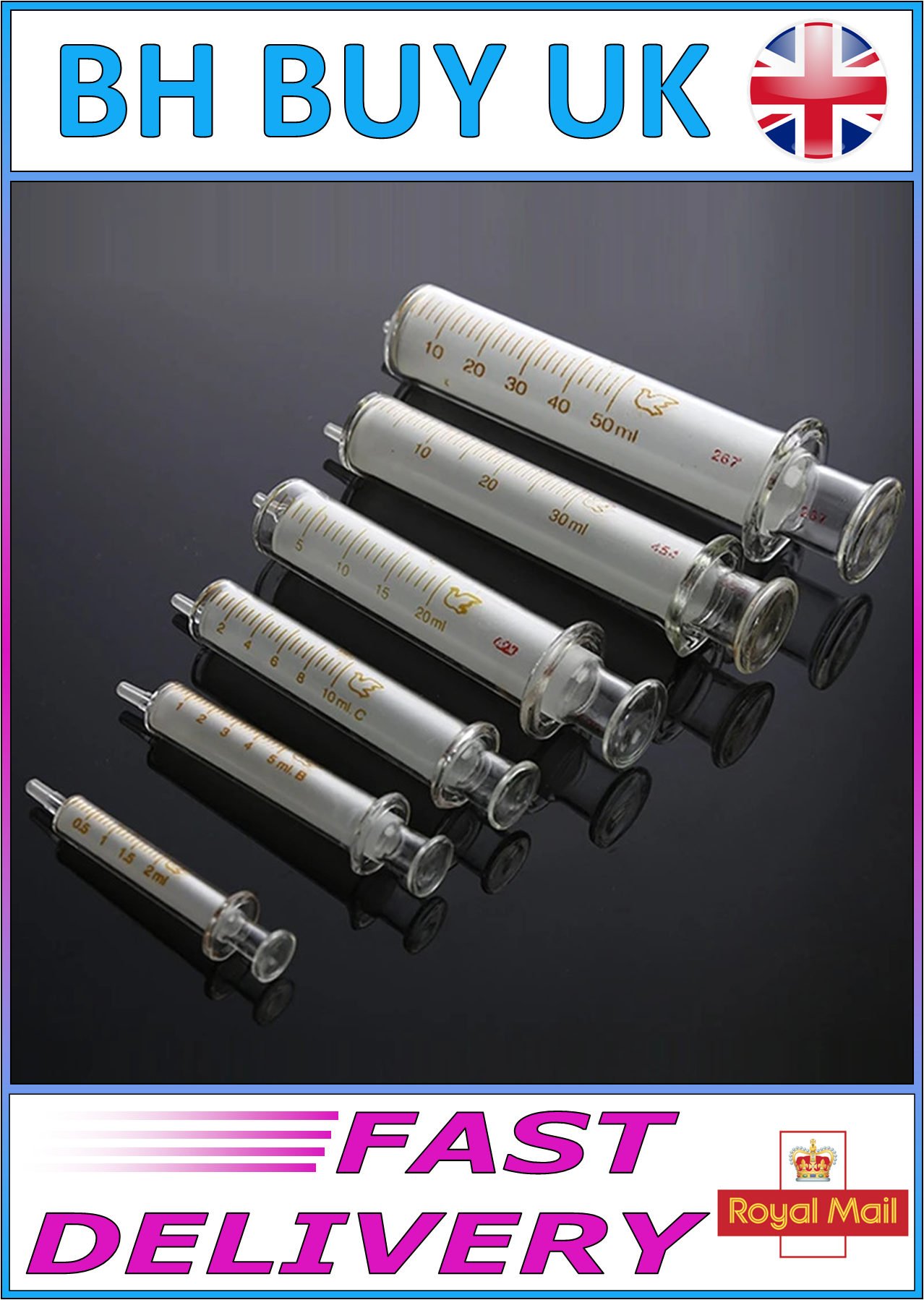 1ml 2ml 5ml 10ml 20ml 30ml 50ml GLASS SYRINGE FOR DISPENSING