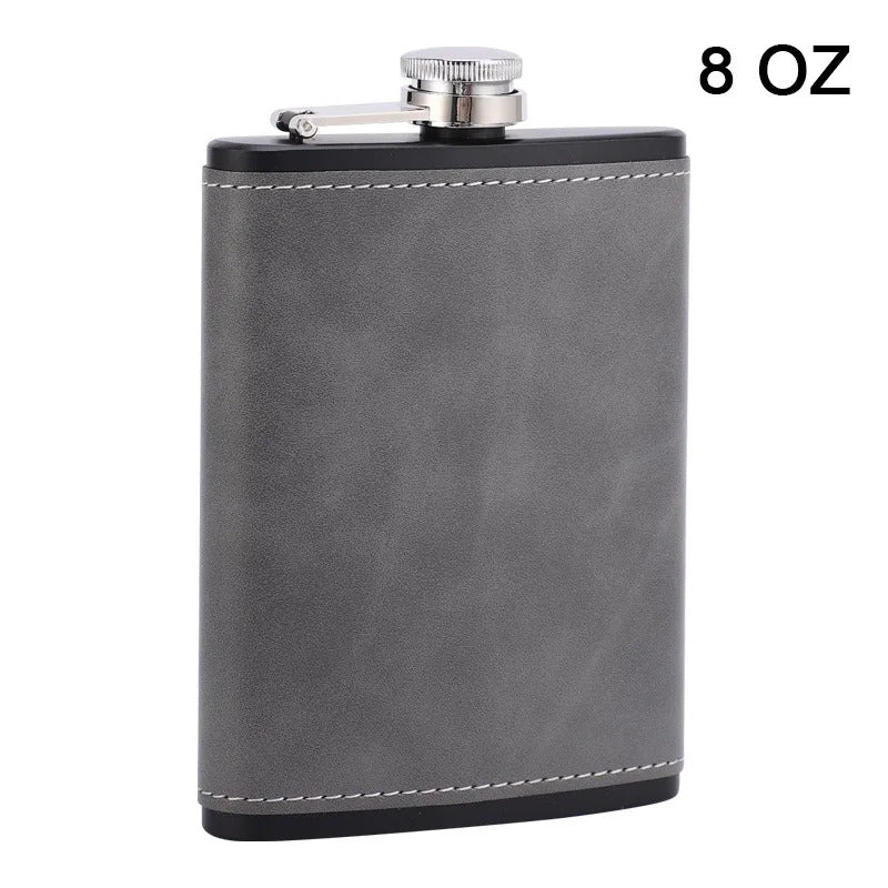 BROWN & GREY HIP FLASK 6oz 8oz STAINLESS STEEL