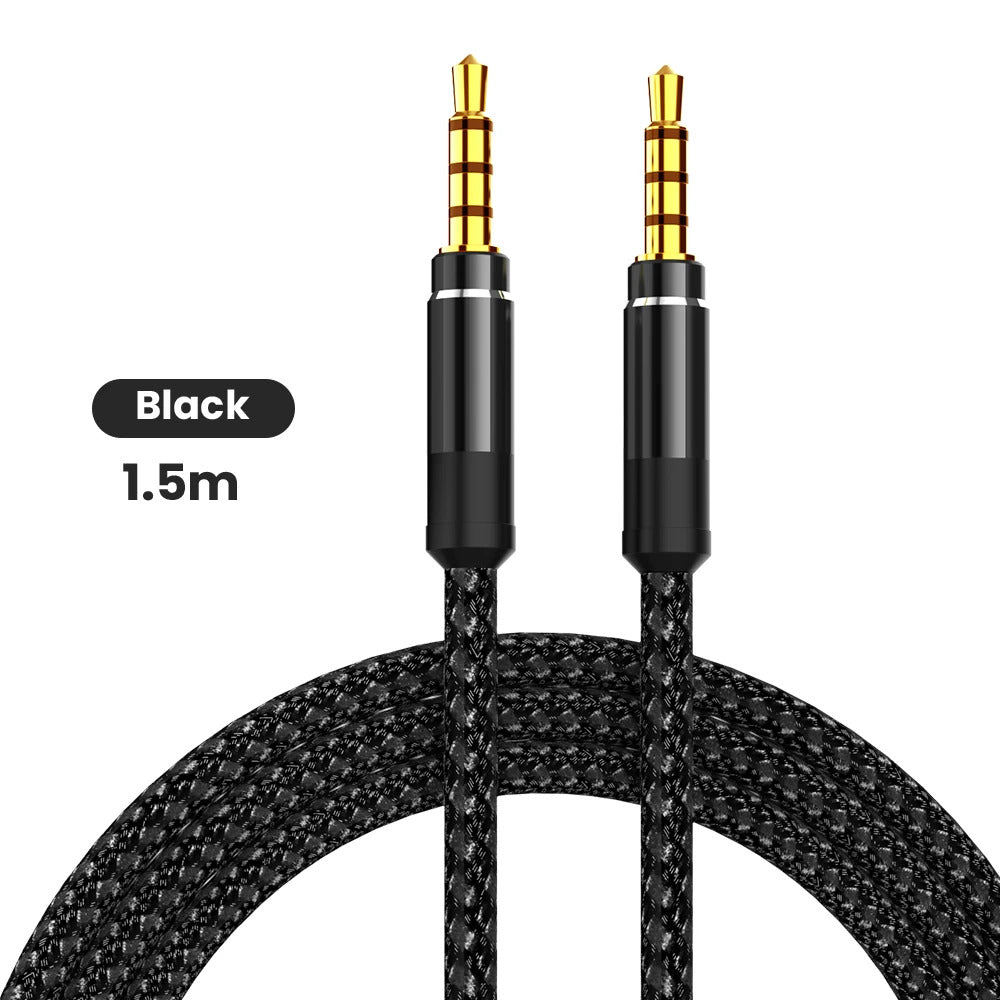 1.5m BRAIDED 3.5mm HEADPHONE JACK EXTENSION - MALE - MALE, BLACK