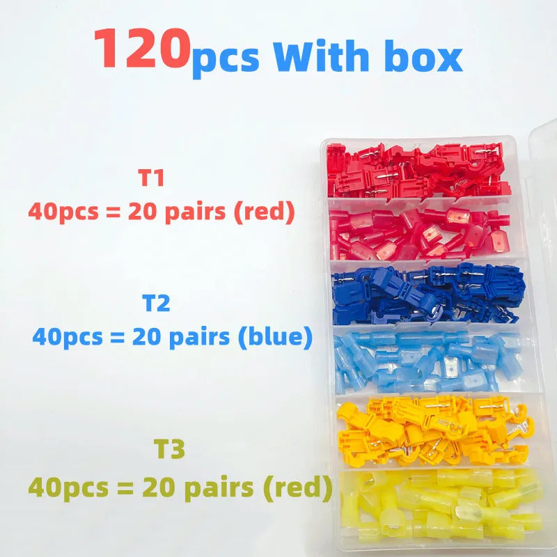 60 PAIRS MIXED BOX QUICK SPLICE & SPADE WIRE CONNECTORS T TYPE CRIMP TERMINALS