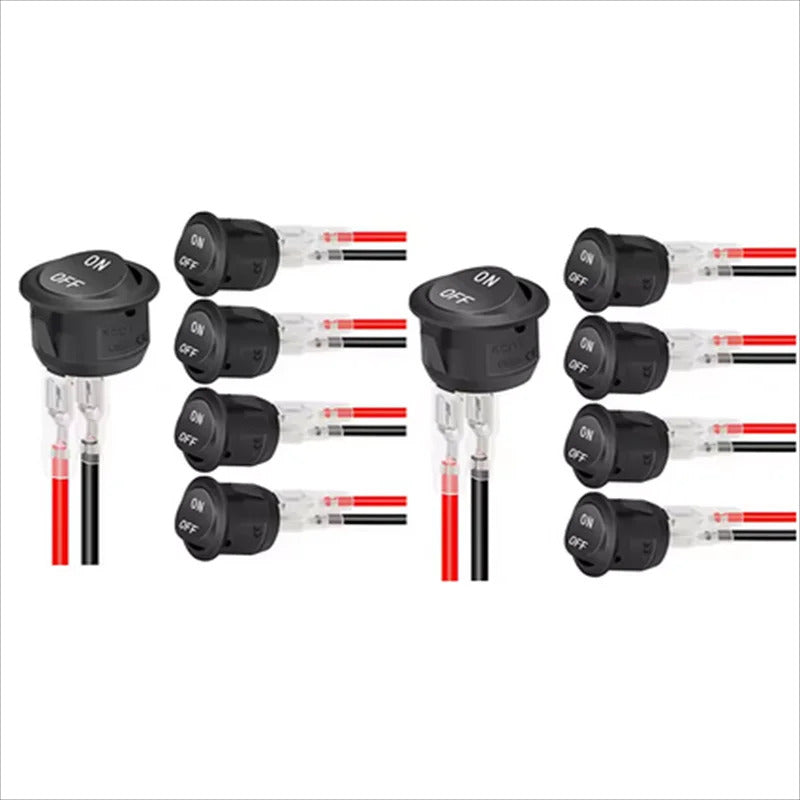 10 x ROUND ON OFF ROCKER SWITCH PRE WIRED 12V 6A/250V