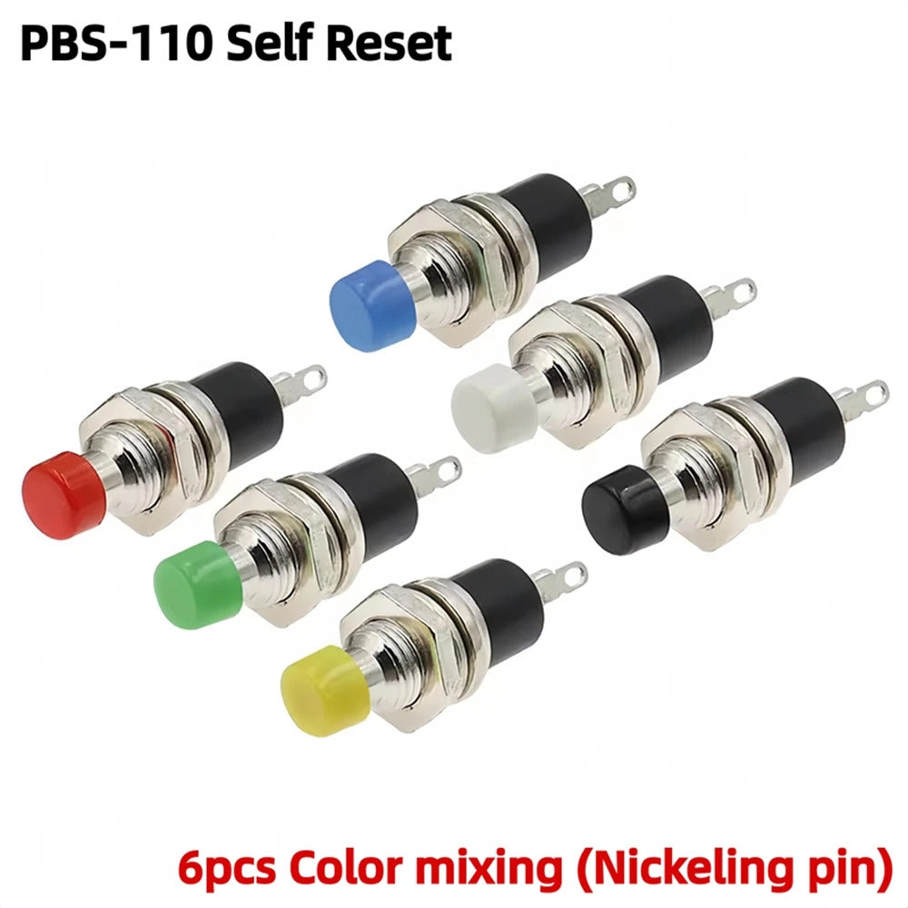 6 x MOMENTARY PUSH SWITCHES - 6 COLOURS, NO 7mm