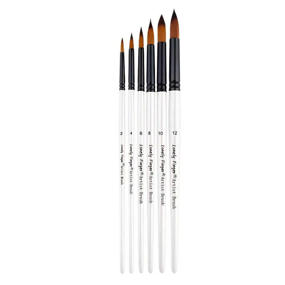 6 x PRO PAINT BRUSH SET - FLAT ROUND ANGLED FILBERT