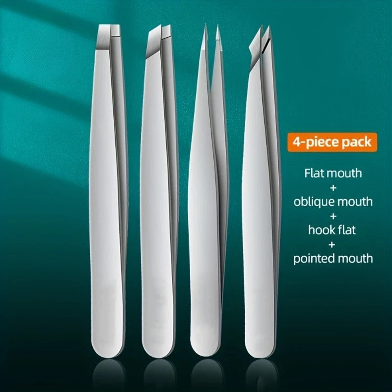 4 x EYEBROW TWEEZERS, STAINLESS STEEL