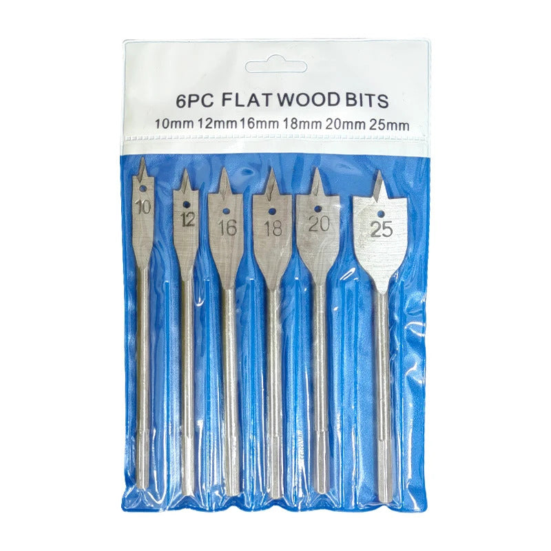 6 x FLAT WOOD DRILL BIT SET