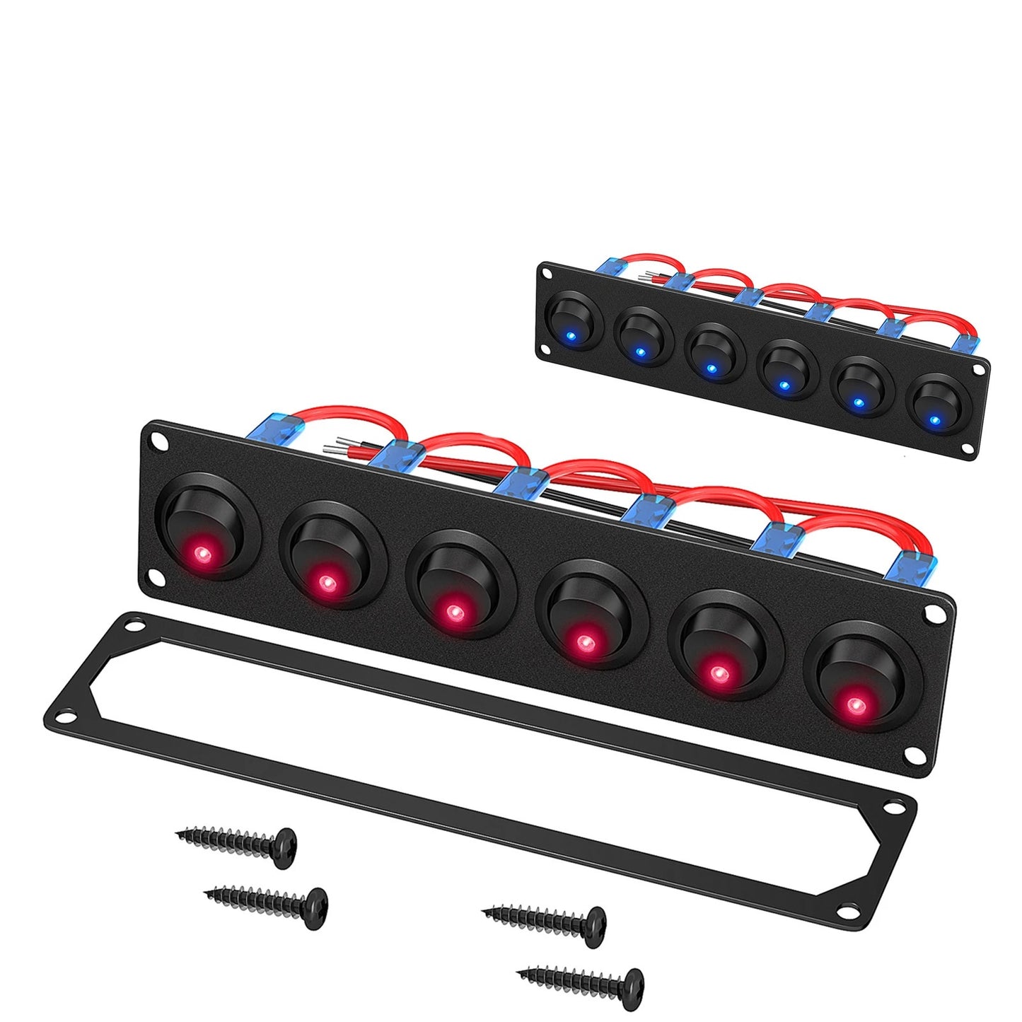 6 GANG SWITCH PANEL 12V, RED & BLUE LED