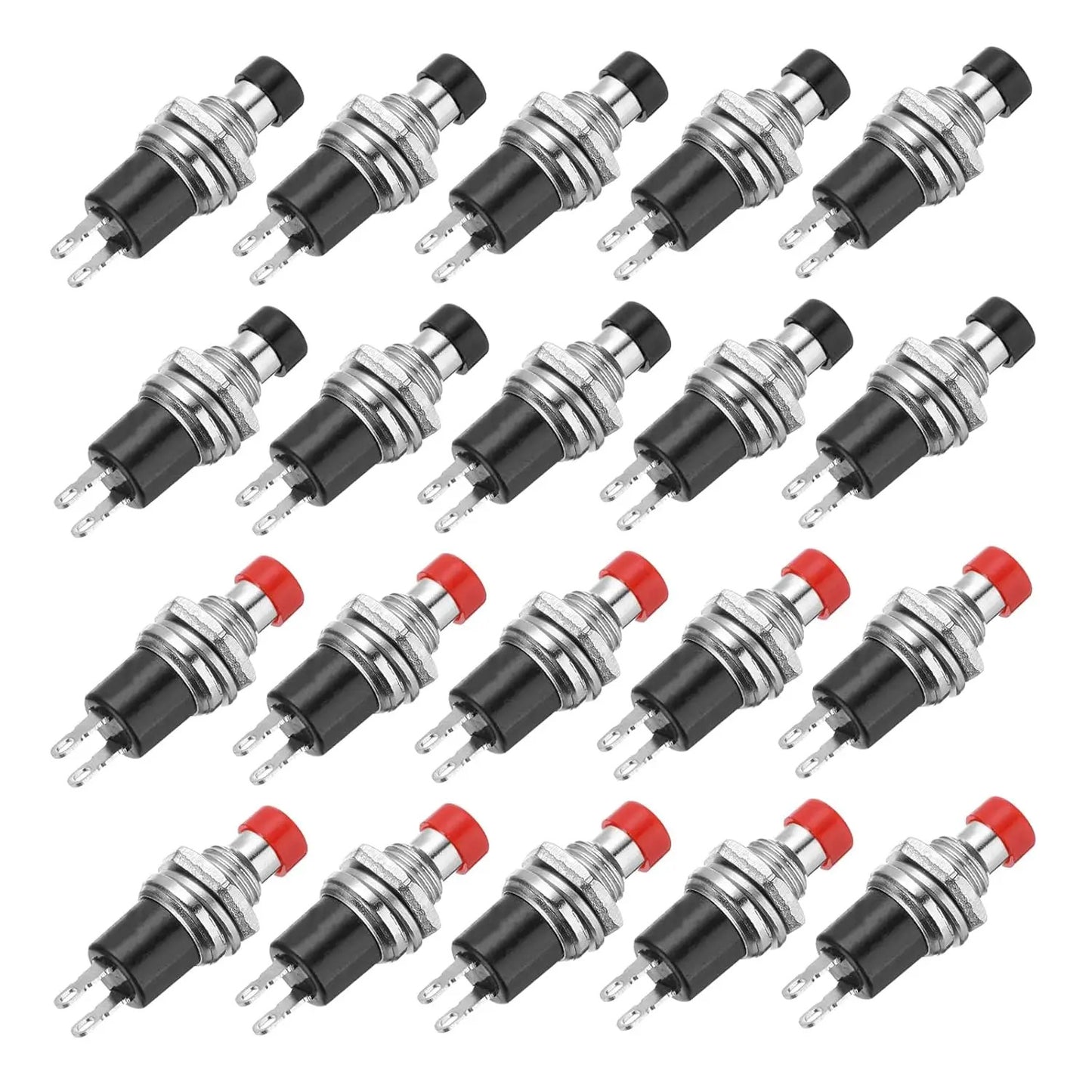 20 x MINI MOMENTARY PUSH SWITCHES - 1A 250V AC 7mm NO BLACK & RED