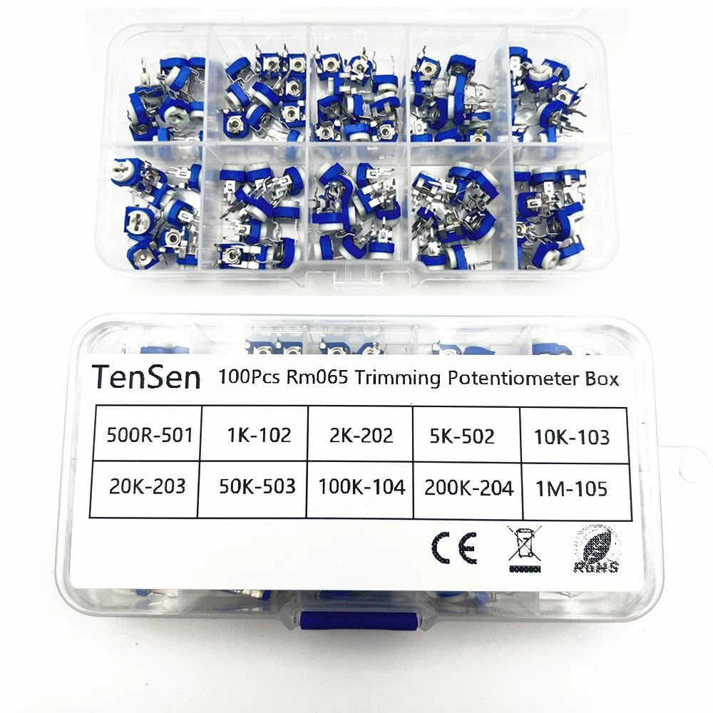 100 x RM065 CARBON FILM HORIZONTAL TRIMPOT POTENTIOMETER KIT