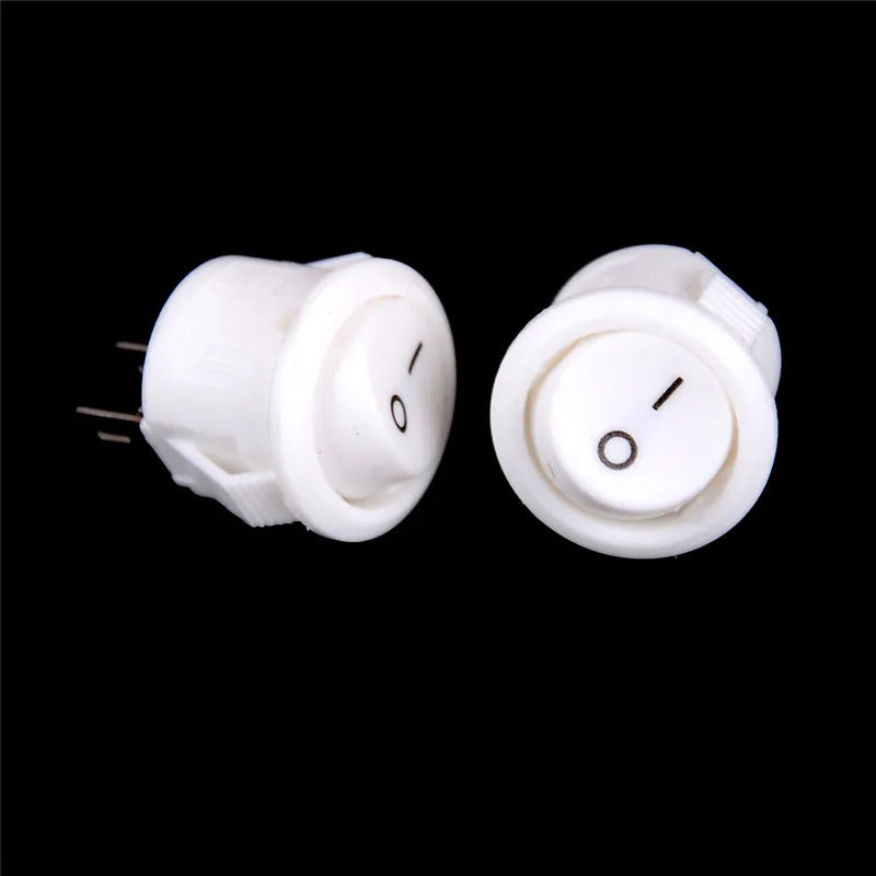 10 x 16mm ROUND WHITE ROCKER SWITCH 2 PIN ON OFF 3A