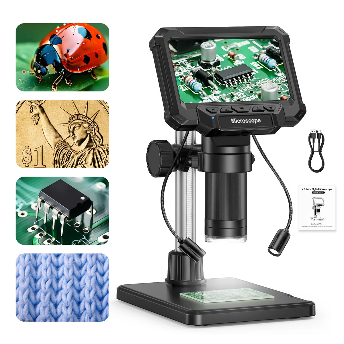 DIGITAL MICROSCOPE 4.3" IPS SCREEN 1600X WITH LIGHTS