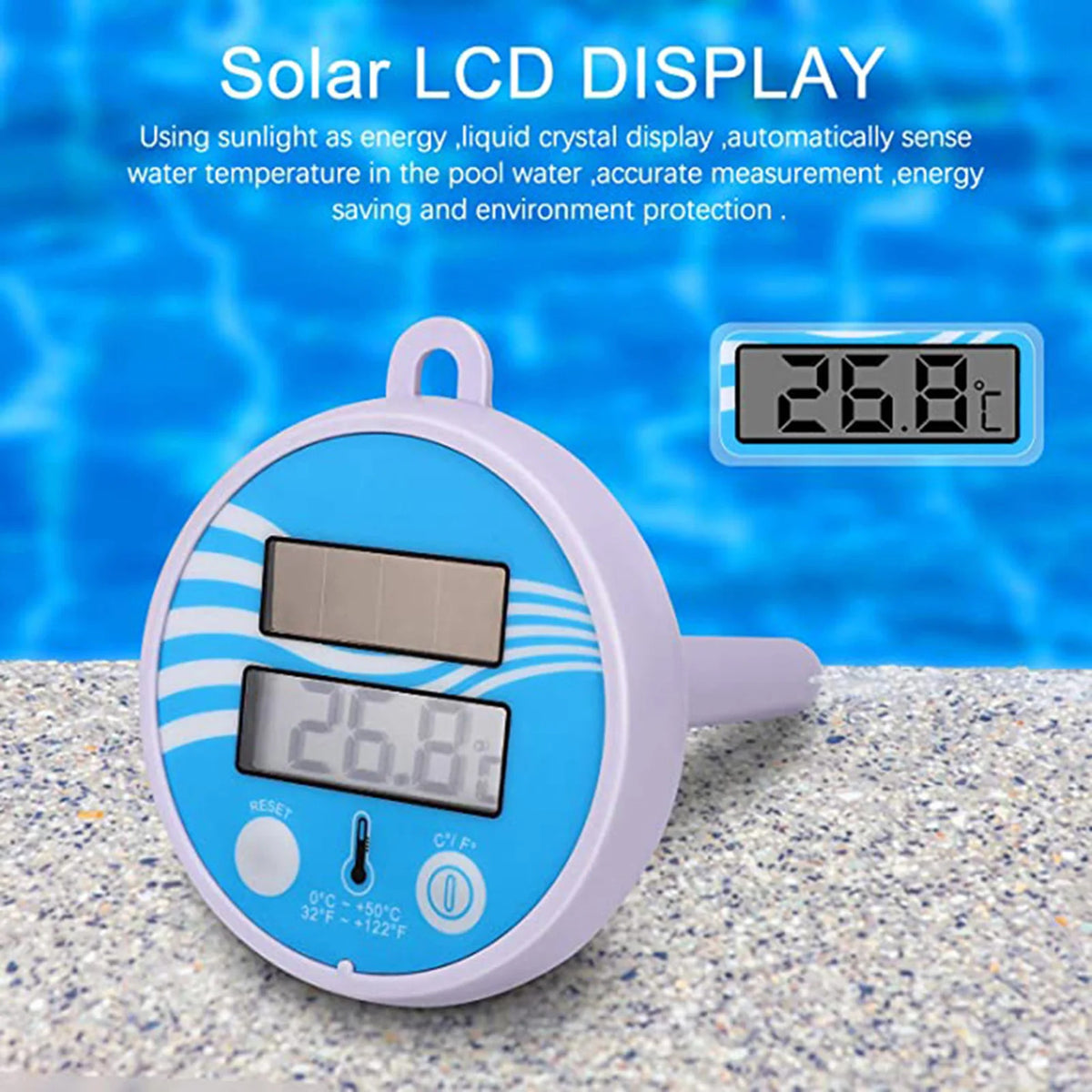 SOLAR POWERED FLOATING POND / POOL THERMOMETER DIGITAL LCD WATER TEMPERATURE UK