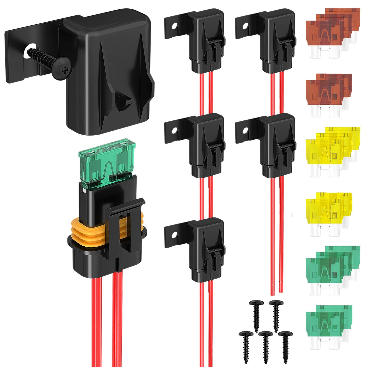 5 x 12 AWG INLINE BLADE FUSE HOLDERS WITH SIDE MOUNT 12V