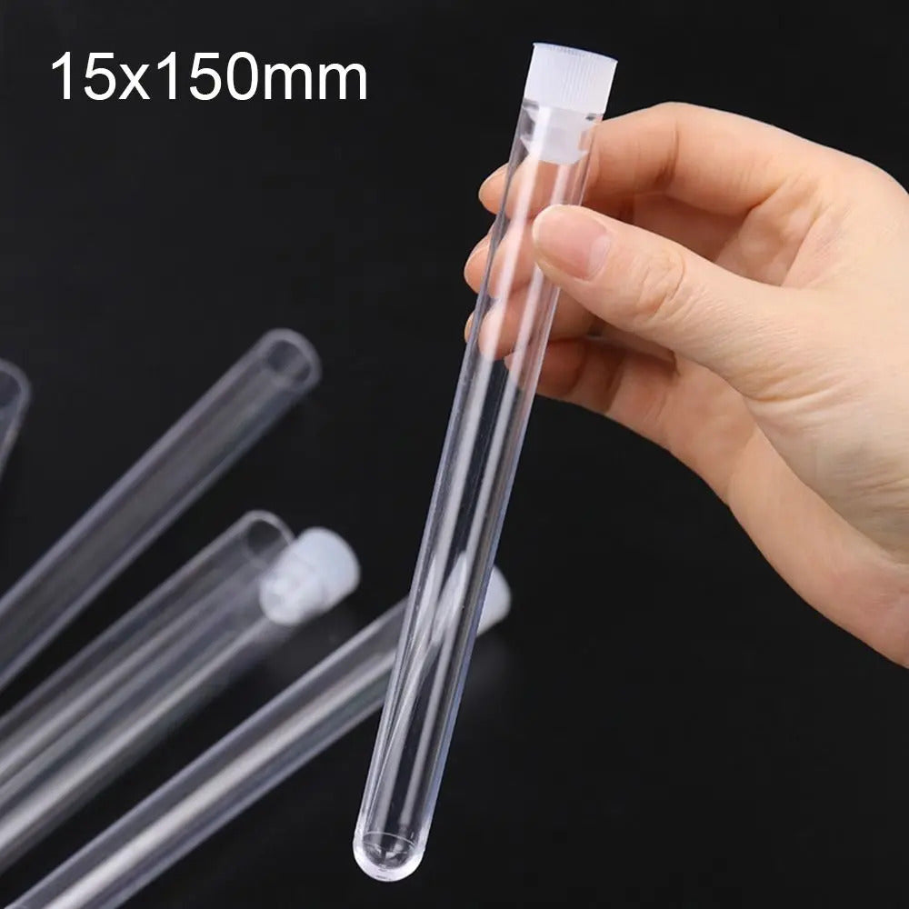 10 x 15x150mm PLASTIC TEST TUBES WITH CAPS