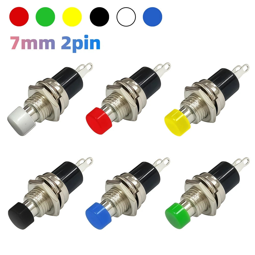 6 x MOMENTARY PUSH SWITCHES - 6 COLOURS, NO 7mm