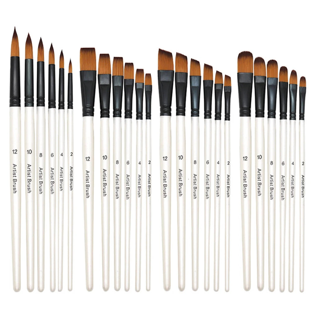 6 x PRO PAINT BRUSH SET - FLAT ROUND ANGLED FILBERT