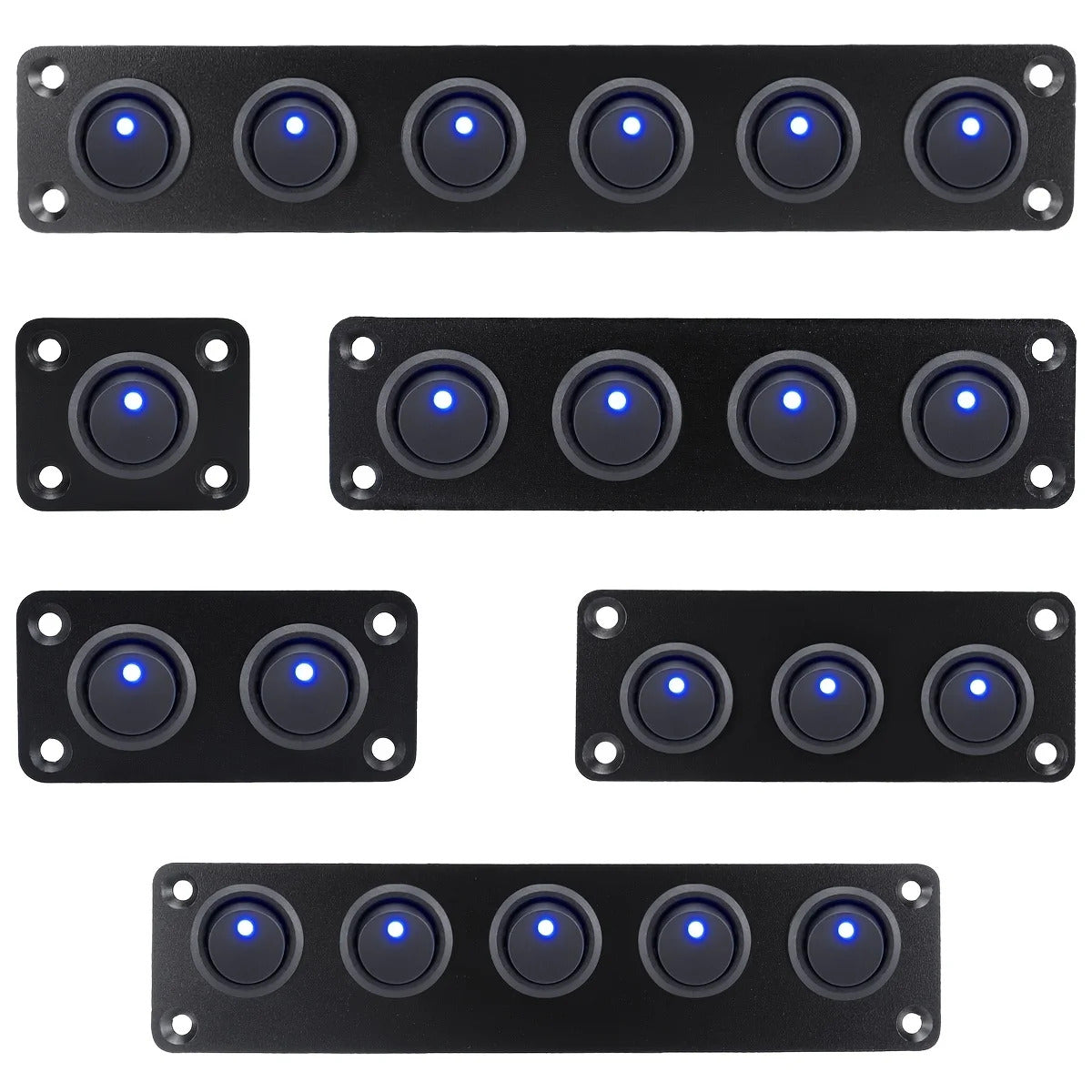 20A ALUMINIUM ROCKER SWITCH PANEL 1 2 3 4 5 6 SWITCHES 12V 3 PIN