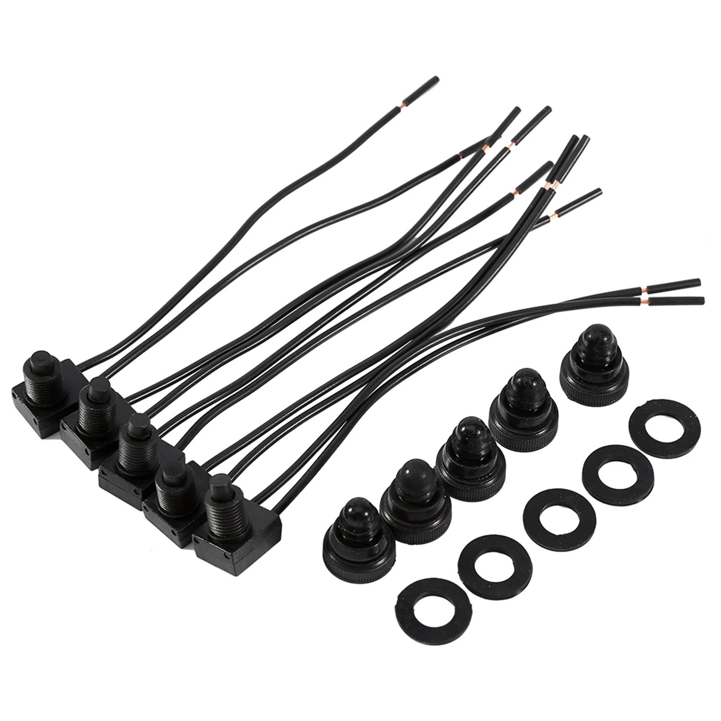 5 x 12V WATERPROOF PUSH BUTTON SWITCHES PRE WIRED
