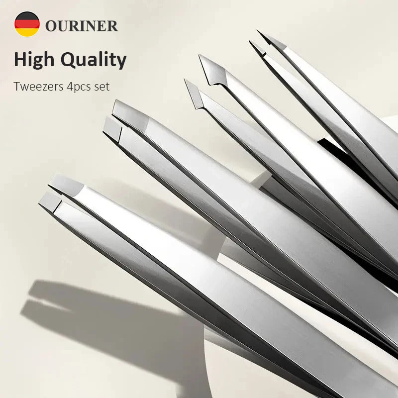 4 x EYEBROW TWEEZERS, STAINLESS STEEL