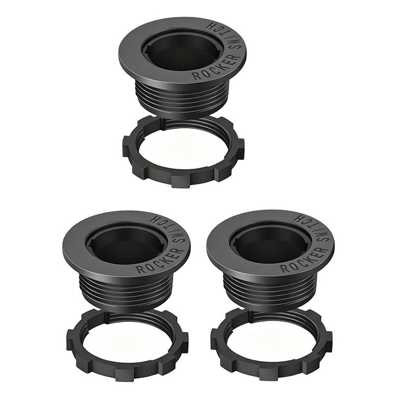 3 x BLACK ROUND ROCKER SWITCH PANEL MOUNTS