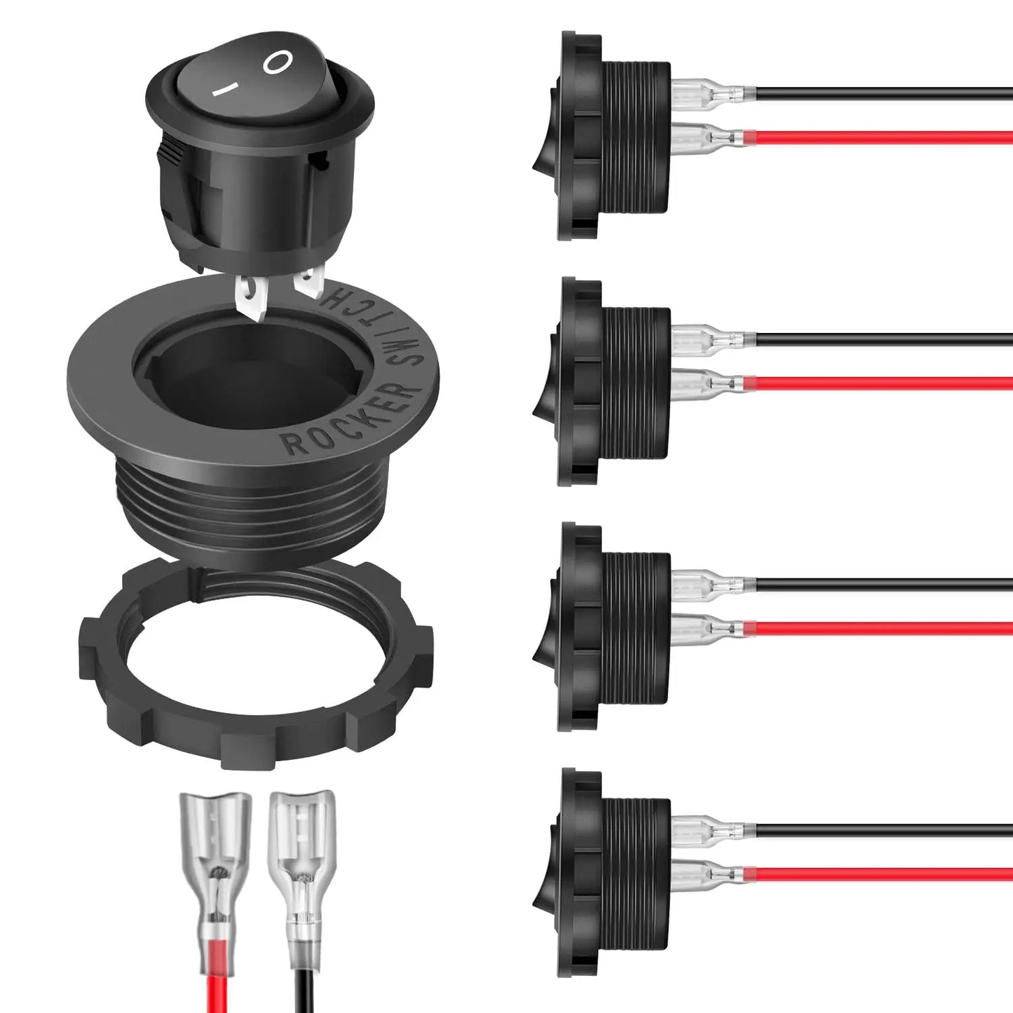 5 x ROCKER SWITCH WITH SURROUNDS & WIRES. ON / OFF