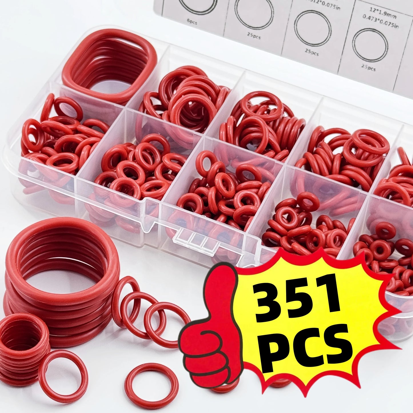 351 x SILICONE O-RING SET - 10 SIZES