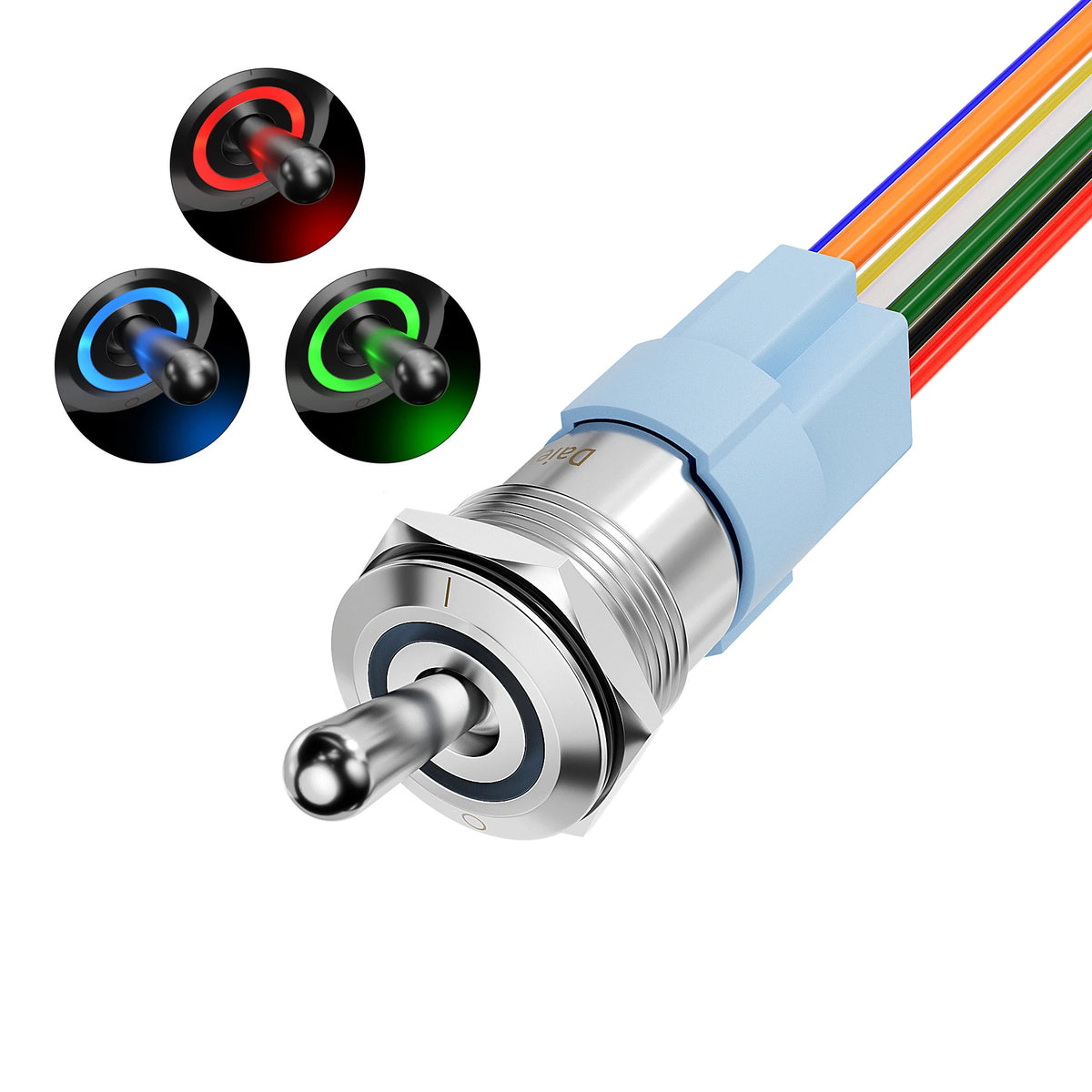 12V RGB ILLUMINATED TOGGLE SWITCH 20A – ON/OFF 16MM PANEL MOUNT IP67