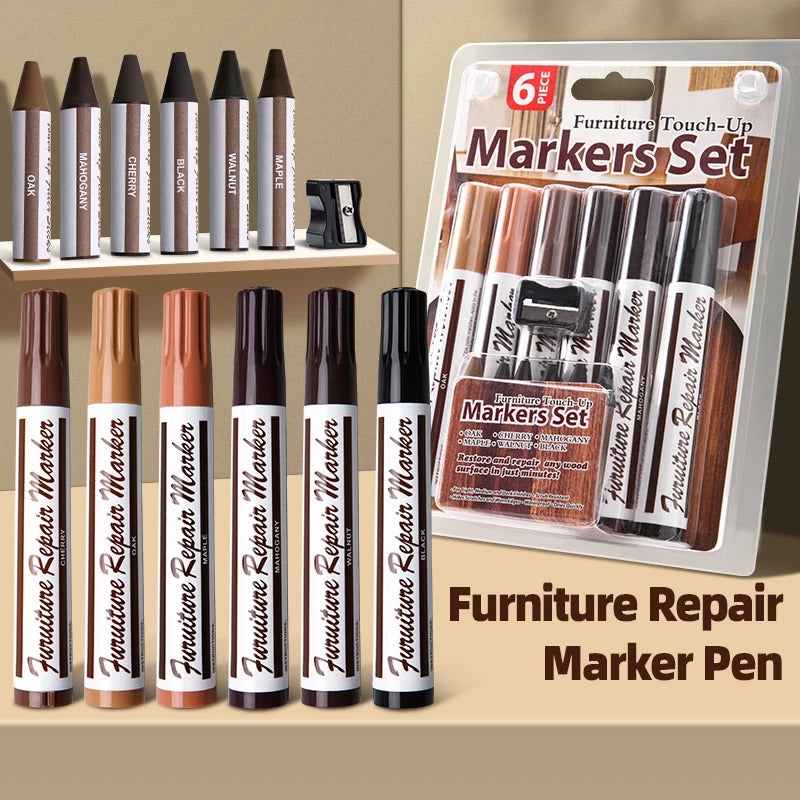 13 PIECE SET OF FURNITURE REPAIR TOUCH UP MARKERS & WAX