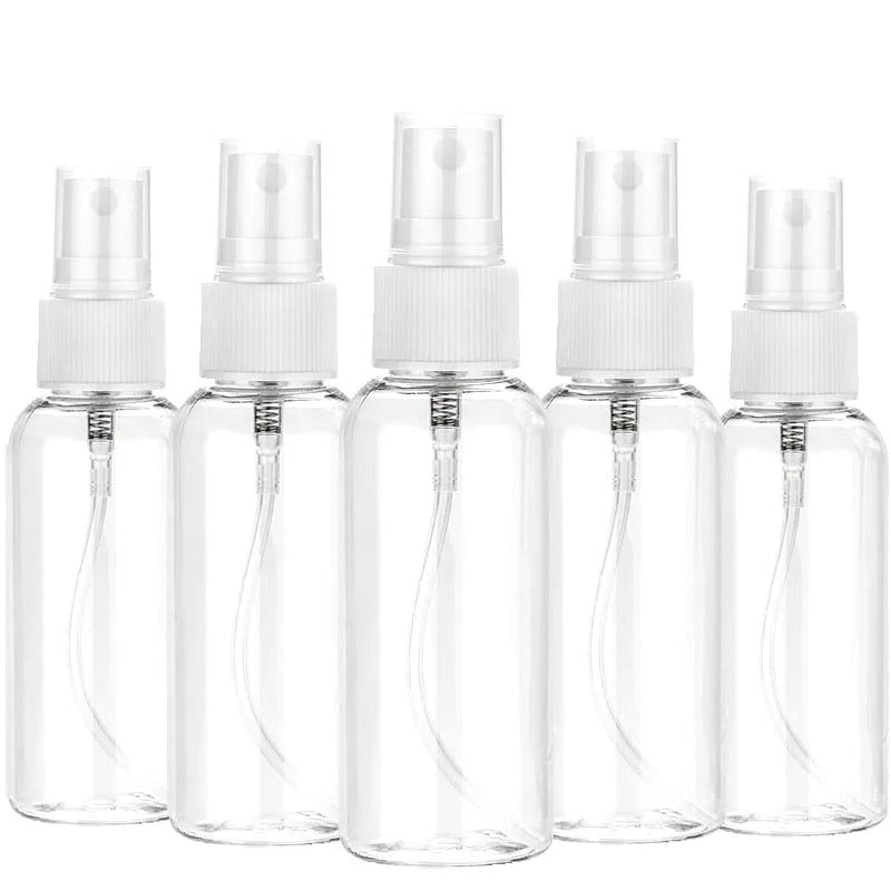 10 x 100ml CLEAR PLASTIC SPRAY BOTTLES WITH CAPS