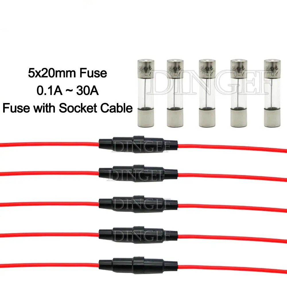 PACK OF 5 - 5x20mm INLINE GLASS FUSE HOLDERS & 5A FUSES