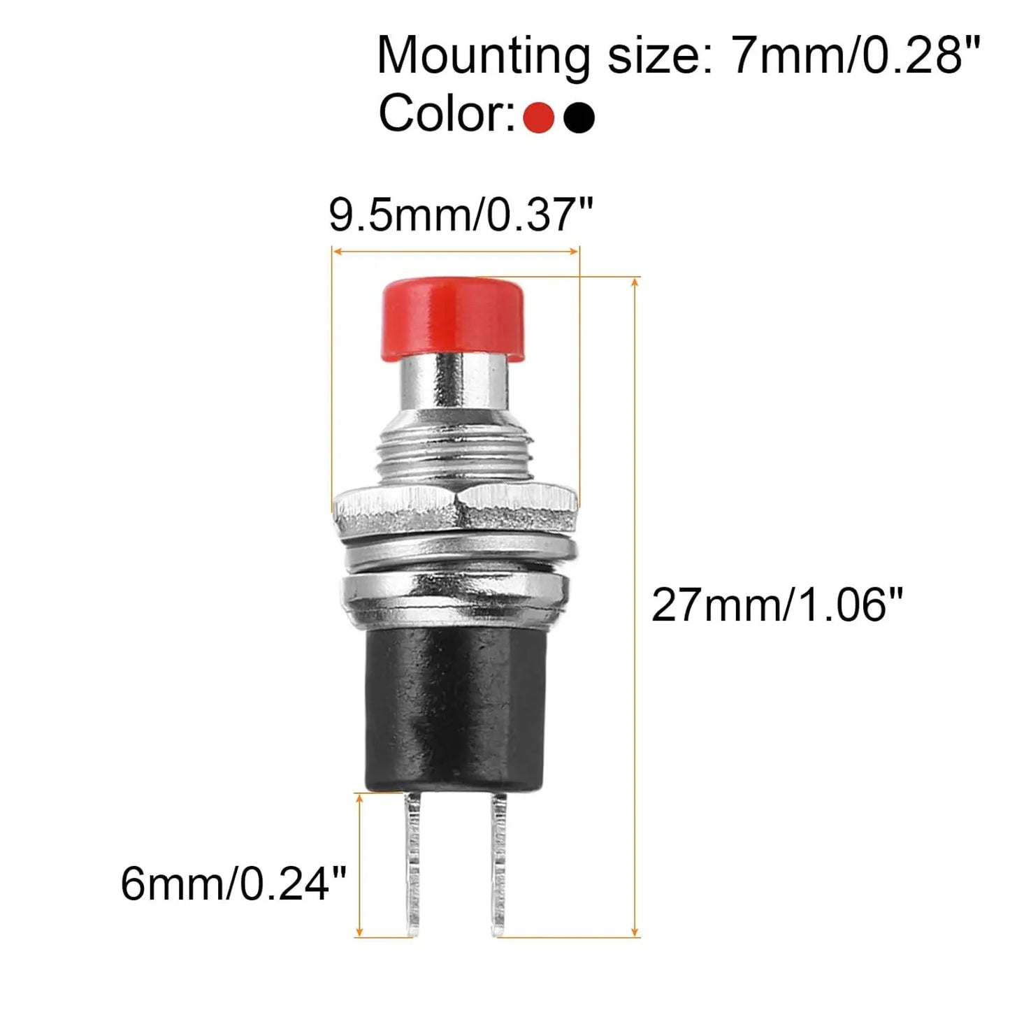 20 x MINI MOMENTARY PUSH SWITCHES - 1A 250V AC 7mm NO BLACK & RED