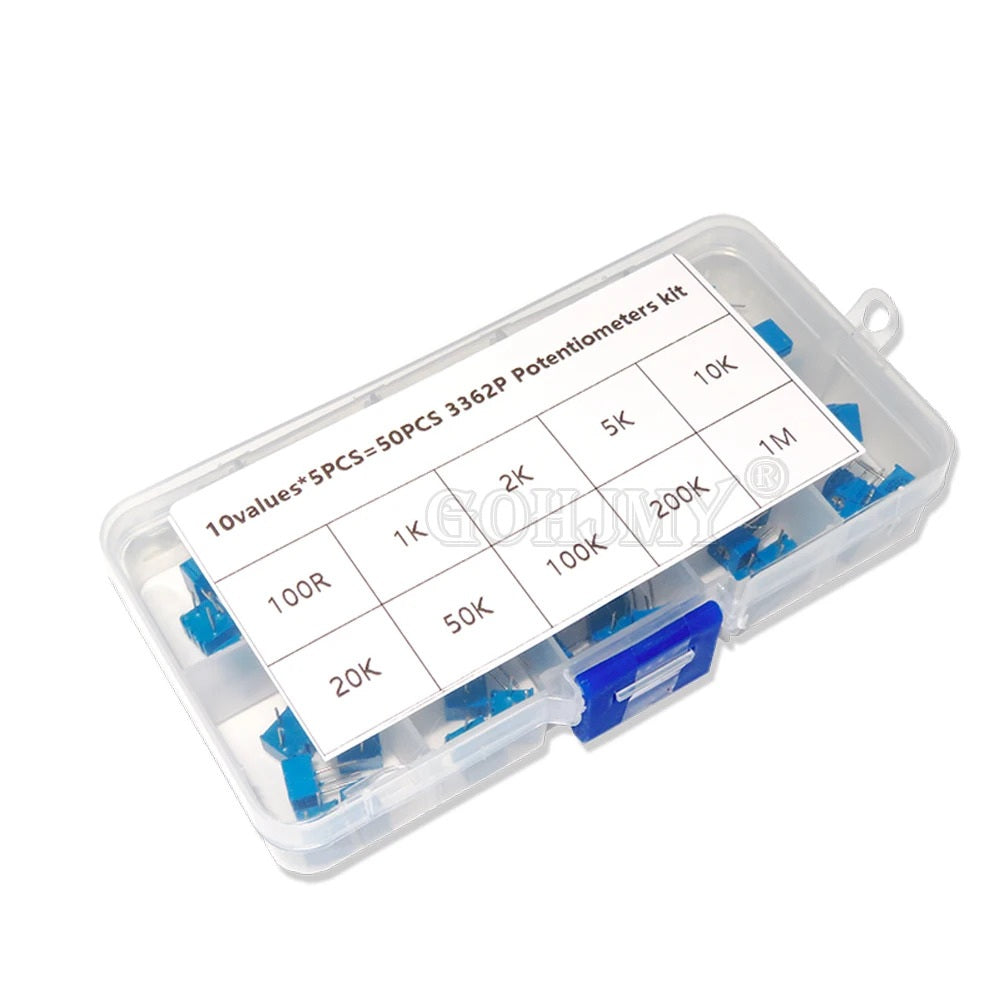 50 x 3362P MULTITURN POTENTIOMETERS 10 VALUES KIT