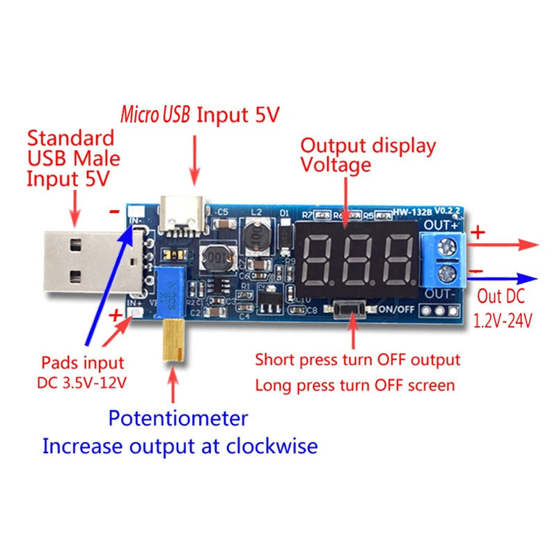 BOOST BUCK CONVERTER MICRO USB STEP UP DOWN POWER SUPPLY