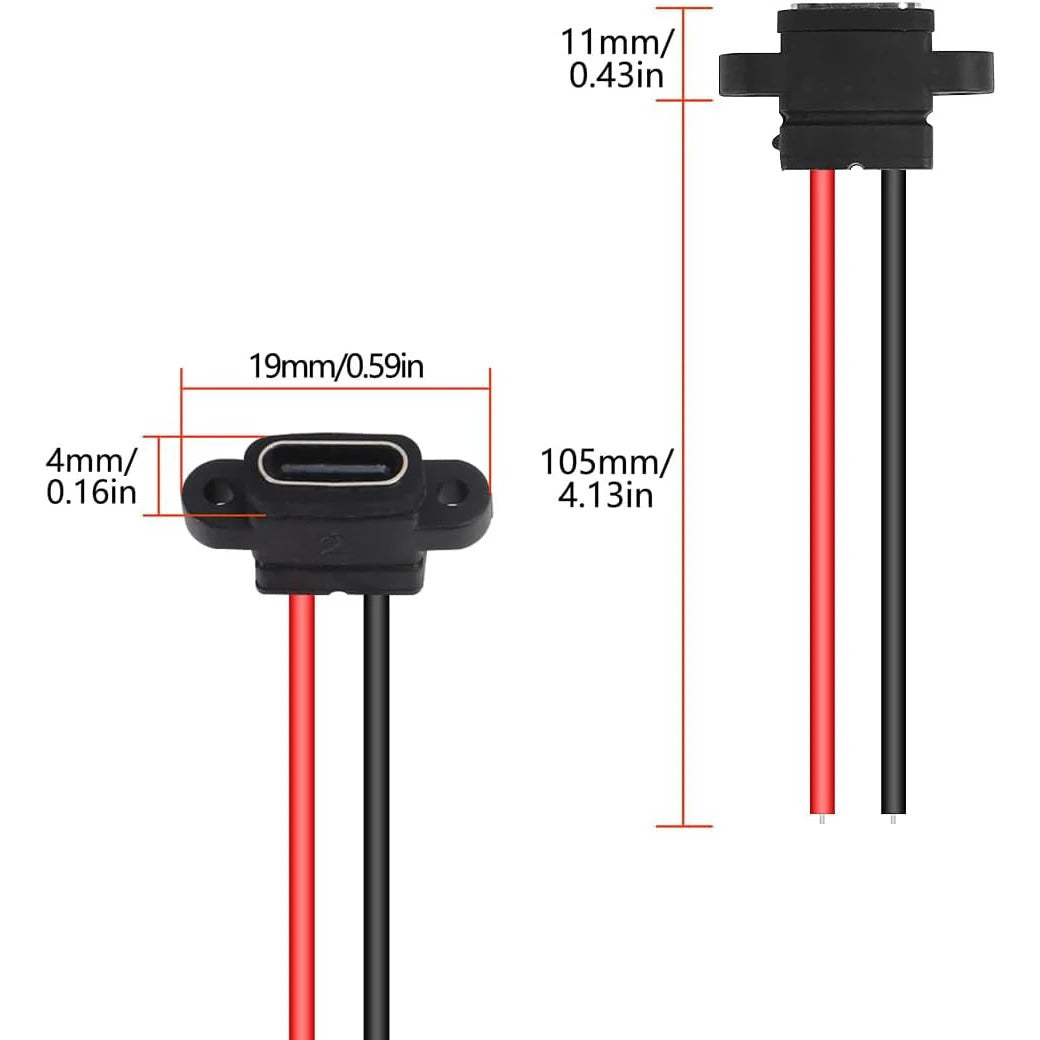 10 x USB TYPE C 2 PIN WATERPROOF FEMALE SOCKETS