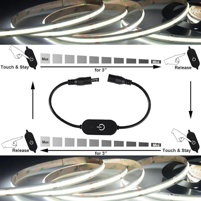 DC12V 5V 3A LED STRIP LIGHT INLINE TOUCH SWITCH & DIMMER
