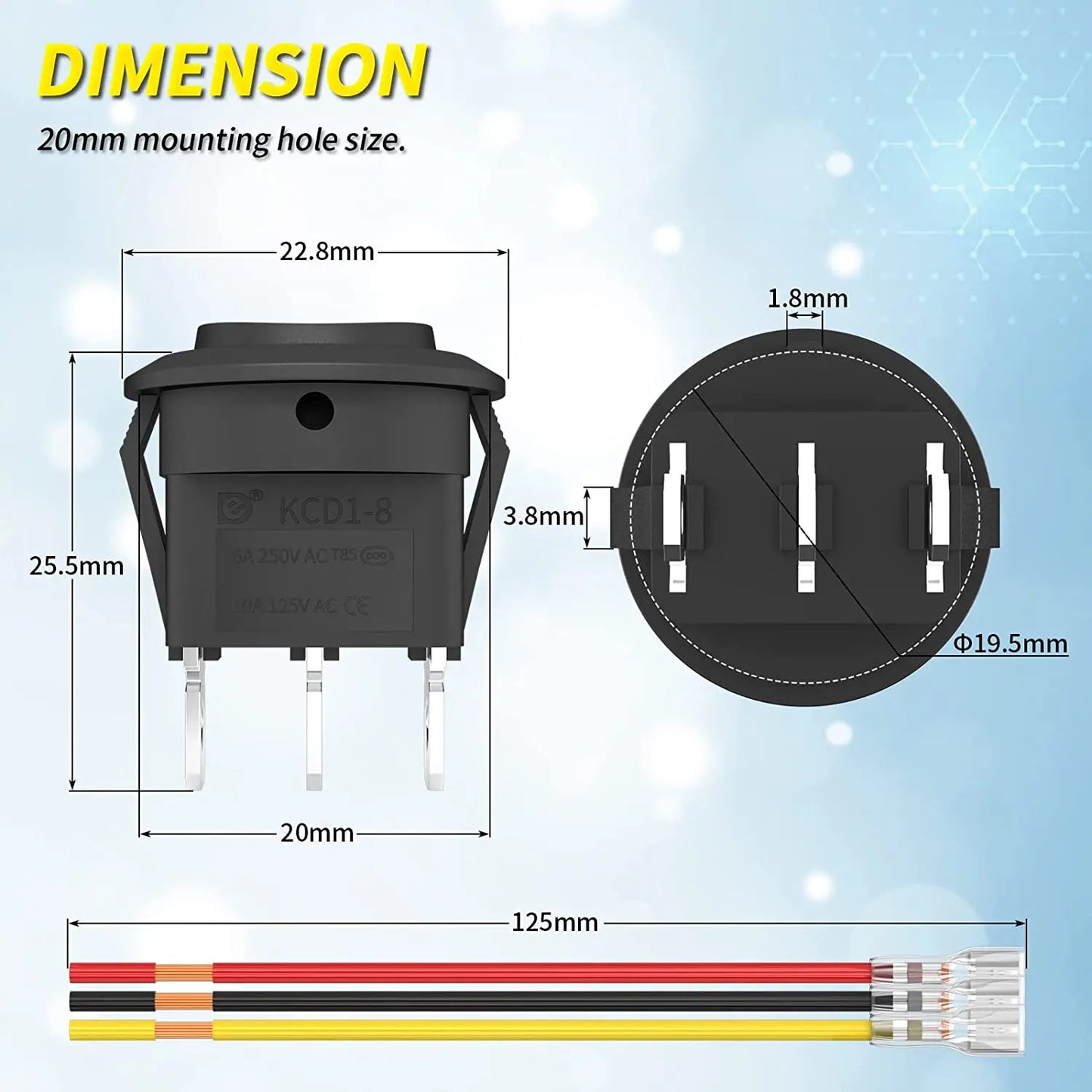 5 x ROUND ON OFF ON 3 POSITION ROCKER SWITCH SPST 12V