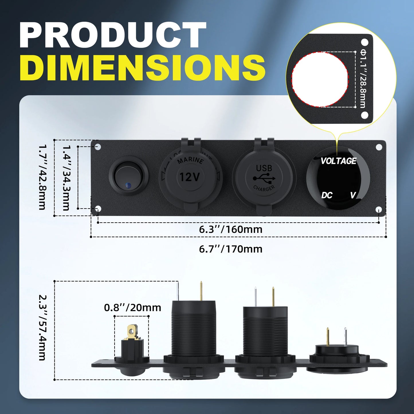 4 in 1 CAR CHARGER SOCKET PANEL VOLTMETER SWITCH