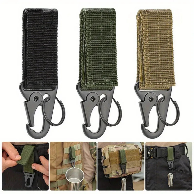 3 x TACTICAL CARABINER CLIPS NYLON WEBBING KEY HOOK MOLLE BACKPACK BELT EDC