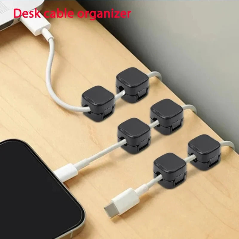 6 x MAGNETIC WIRE CLIP HOLDERS TIDYS BLACK & WHITE SELF ADHESIVE