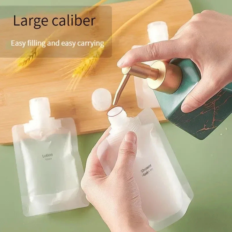 10 x 100ml TRAVEL PORTABLE SIZE REFILLABLE EMPTY SQUEEZE POUCHS