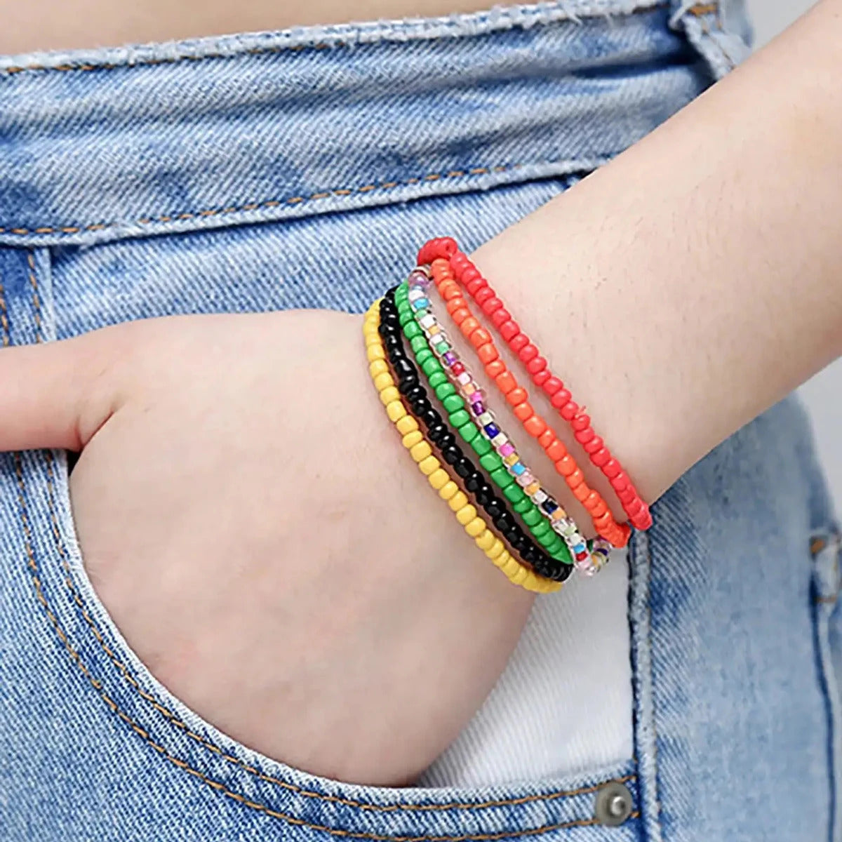 17 x BOHO BEADED BRACELET SET – COLOURFUL ELASTIC STACKABLE STRETCH BRACELETS 04