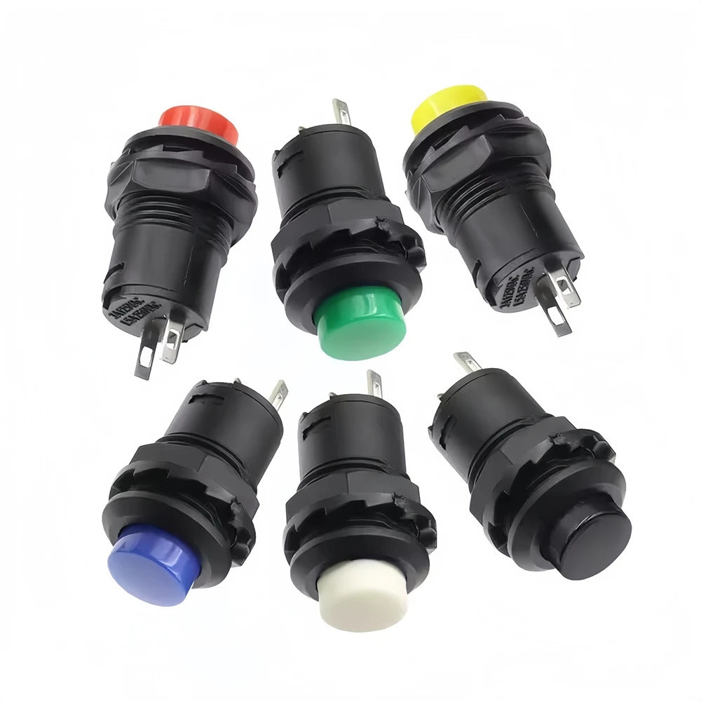 6 x SELF LOCKING / MOMENTARY PUSH SWITCHES 12mm 1.5A 250VAC