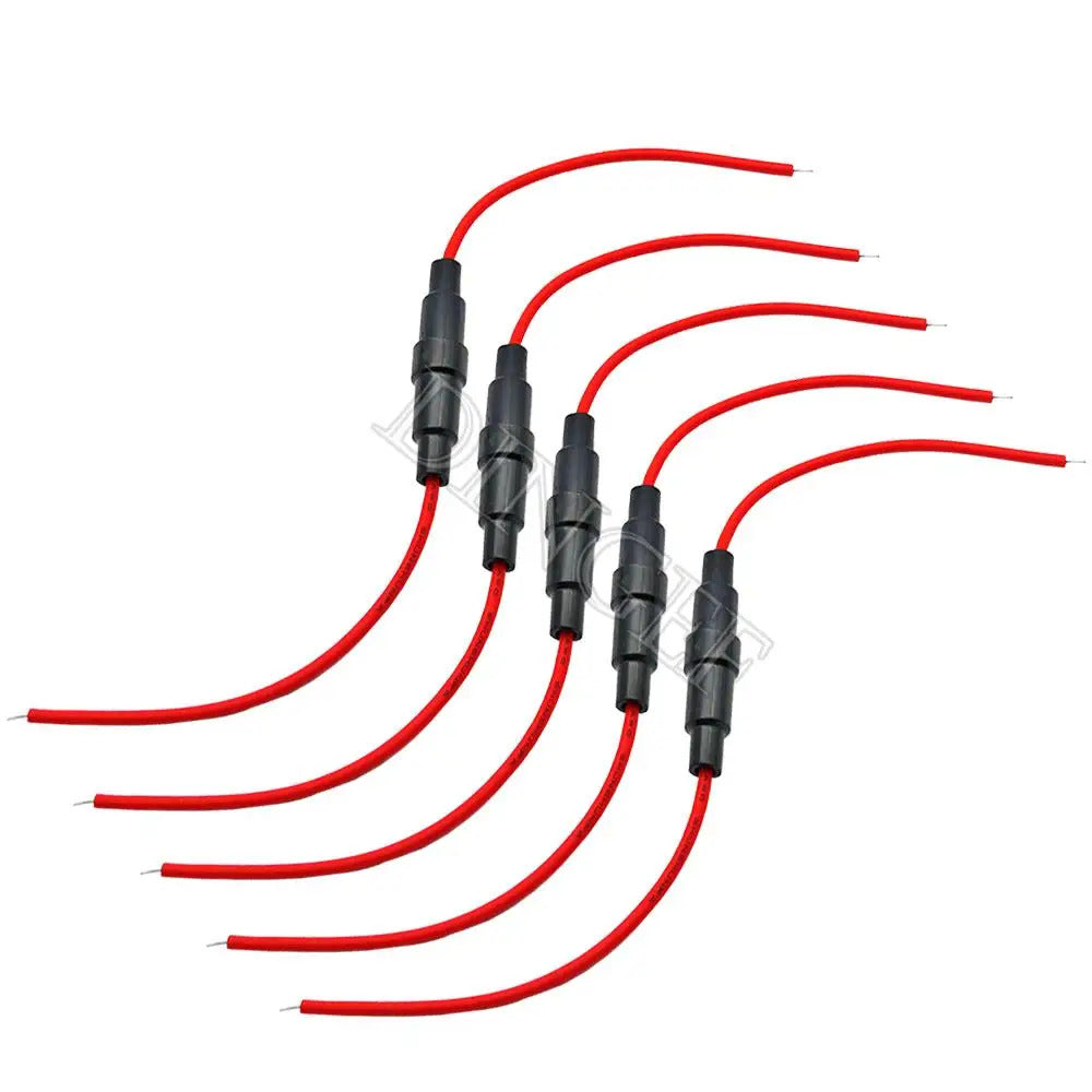 PACK OF 5 - 5x20mm INLINE GLASS FUSE HOLDERS & 5A FUSES