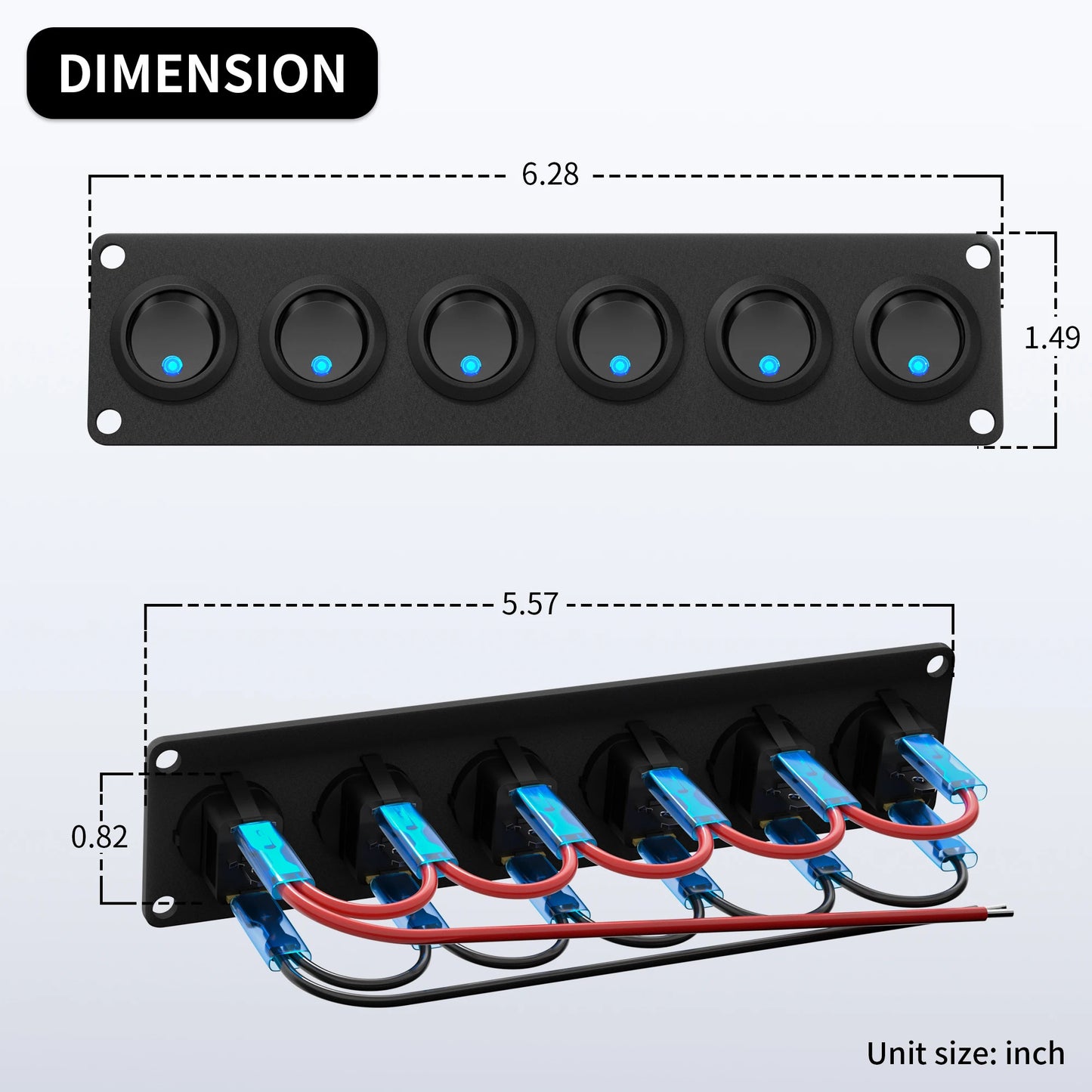 6 GANG SWITCH PANEL 12V, RED & BLUE LED