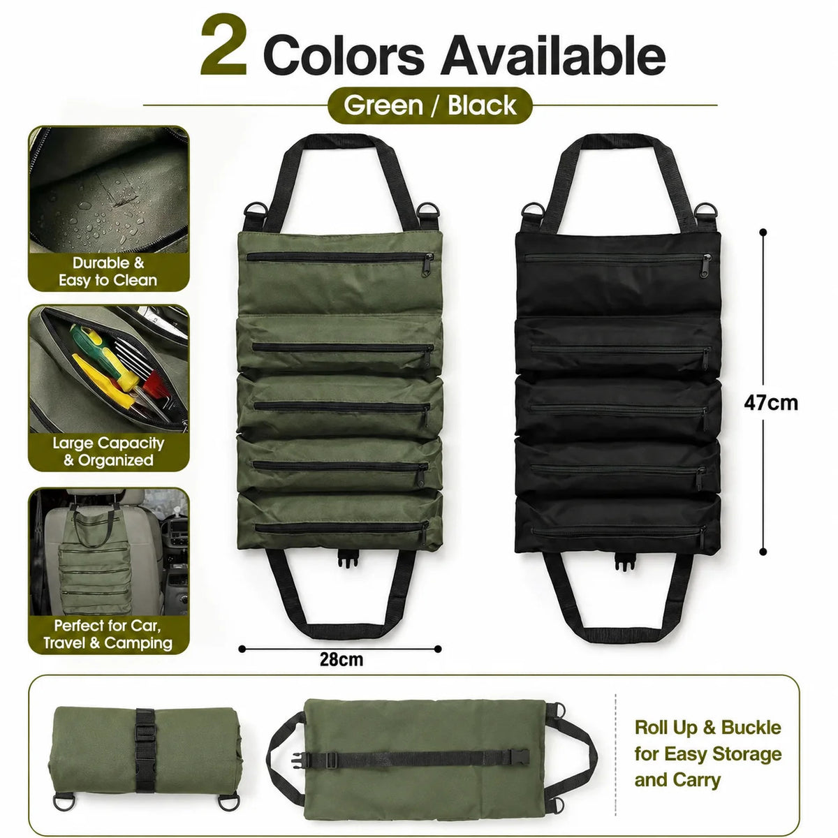 ROLL UP TOOL BAG ORGANISER 5 POCKET OXFORD TOOL STORAGE POUCH GARAGE CAR DIY