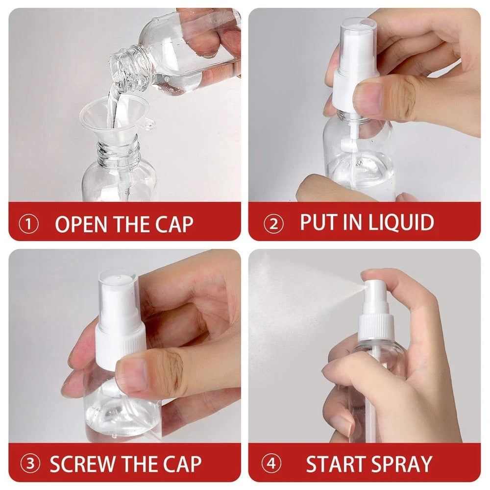 10 x 100ml CLEAR PLASTIC SPRAY BOTTLES WITH CAPS
