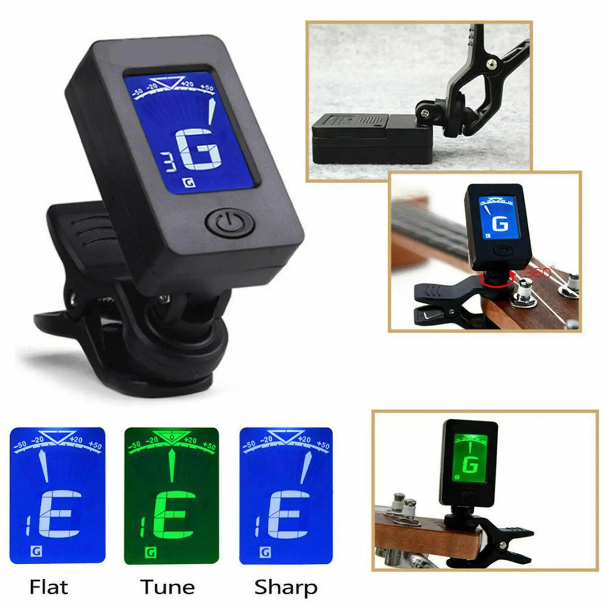 PROFESSIONAL CLIP ON 360 DEGREE ACOUSTIC GUITAR TUNER WITH LCD SCREEN