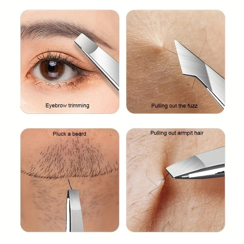 4 x EYEBROW TWEEZERS, STAINLESS STEEL