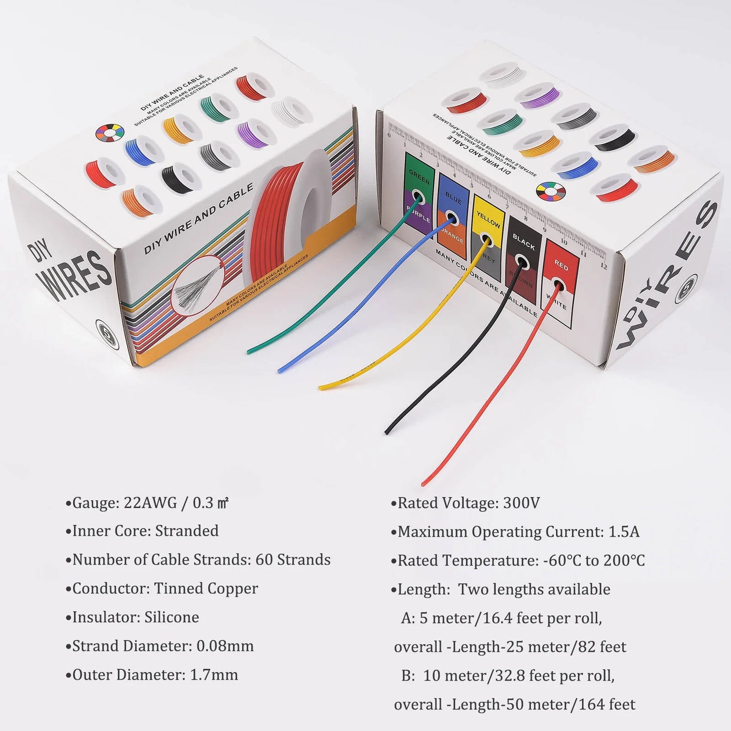22 AWG FLEXIBLE STRANDED ELECTRIC WIRE 50m 5 COLOURS