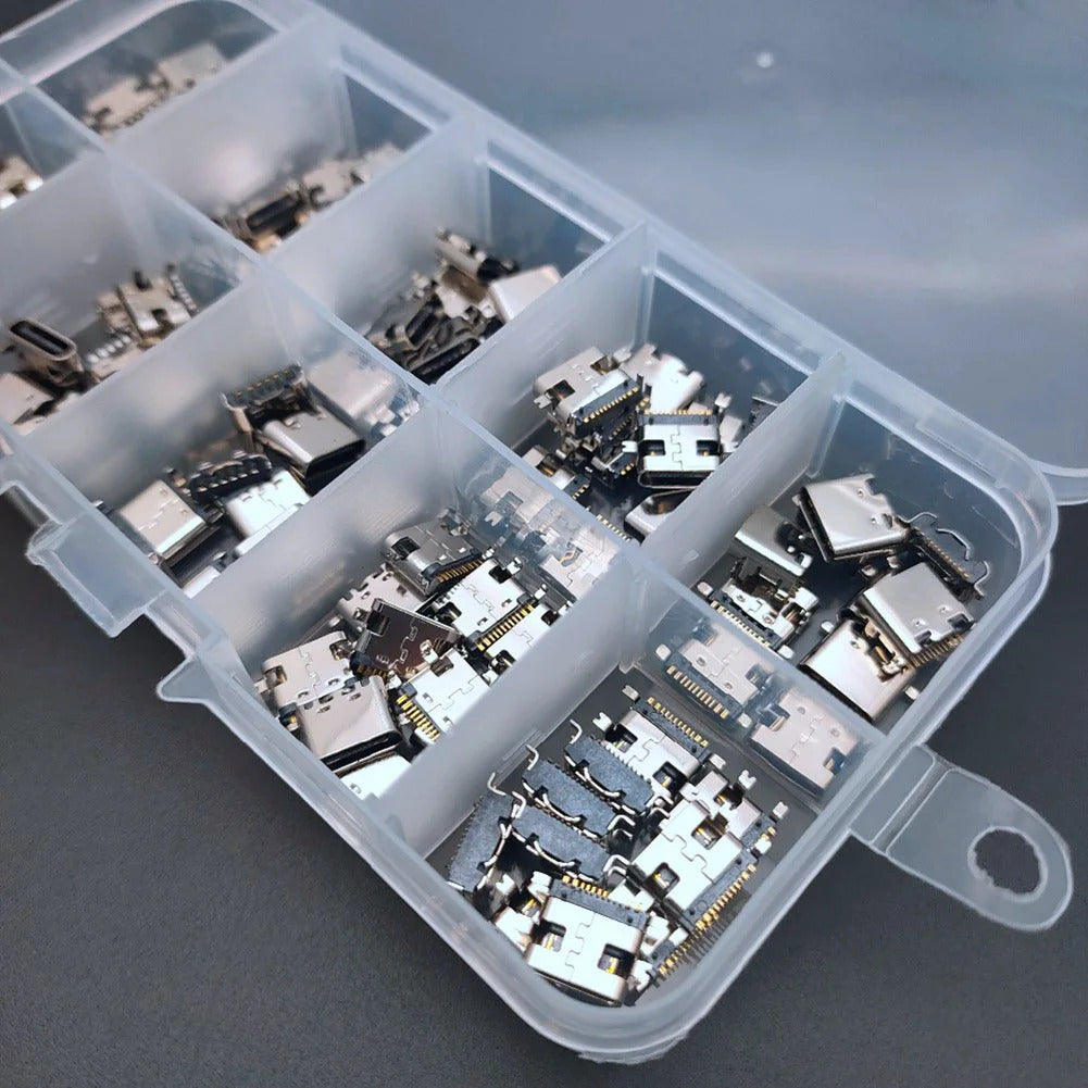 100 x TYPE C USB CHARGING DOCK CONNECTORS PCB MIX 10 TYPES